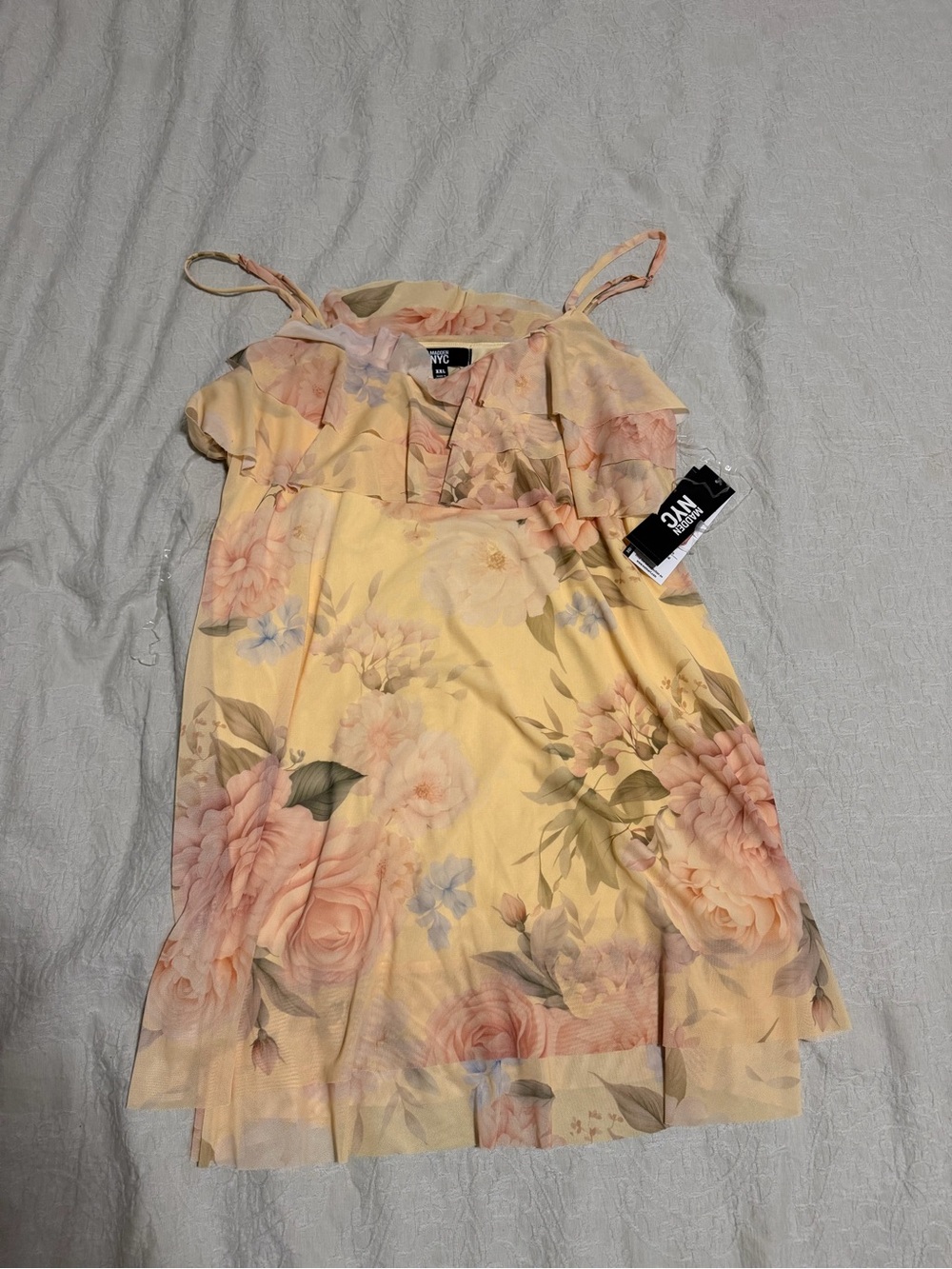 NYC Pastel Yellow Floral Ruffle Dress